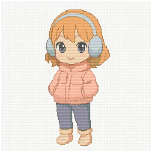 Fillette d'hiver Kawaii - Grille Point de Croix - PDF
