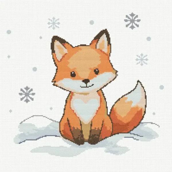 kawaii fox in snow cross stitch pattern pdf cute winter fox embroidery modèle point de croix renard neige beginner friendly